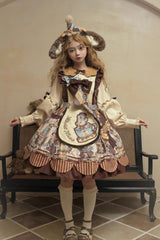 [Bear Cookies] Print Long Sleeves Ruffle Bowknot Sweet Lolita OP Dress 2 Colors - Product - 5