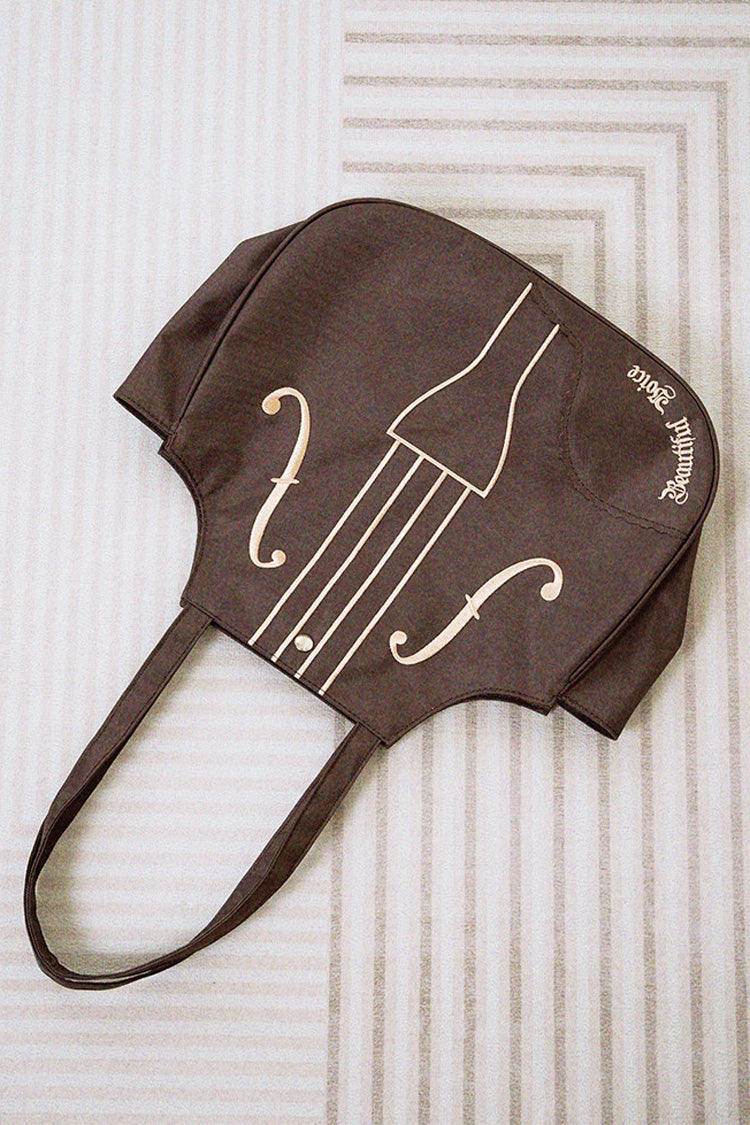 Brown Violin Embroidered Bow Chinese Inspired Vintage Lolita Shoulder Bag - Product - 5