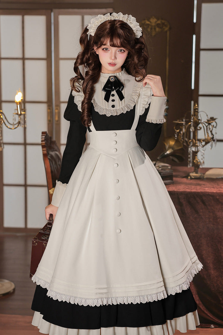 [Miss Lita] Stand Collar Long Lantern Sleeves Triple-Layered Ruffled Classic Elegant Maid Lolita Dress 2 Colors (Red, Black) - Product - 19