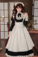 [Miss Lita] Stand Collar Long Lantern Sleeves Triple-Layered Ruffled Classic Elegant Maid Lolita Dress 2 Colors (Red, Black) - Product - 19