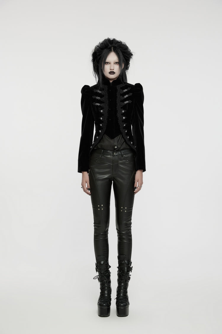 Black Stand Collar Long Sleeves Women's Gothic Swallowtail Coat - Product - 6