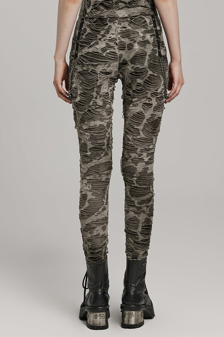 Slim Ripped Eyelet Chain Women's Steampunk Leggings 2 Colors - Product - 11