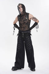Black Spliced Studded Zippered Chain-Decorated Men's Punk Cool Pants - Product - 4