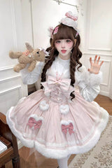 [Sweet Dream Bunny] Furry Bowknot Sweet Lolita Dress 2 Colors and 2 Versions - Product - 18