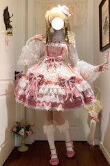 Pink Sleeveless Multi-Layered Ruffle Bowknot Lace Sweet Gorgeous Lolita Doll Jsk Dress - Product - 2