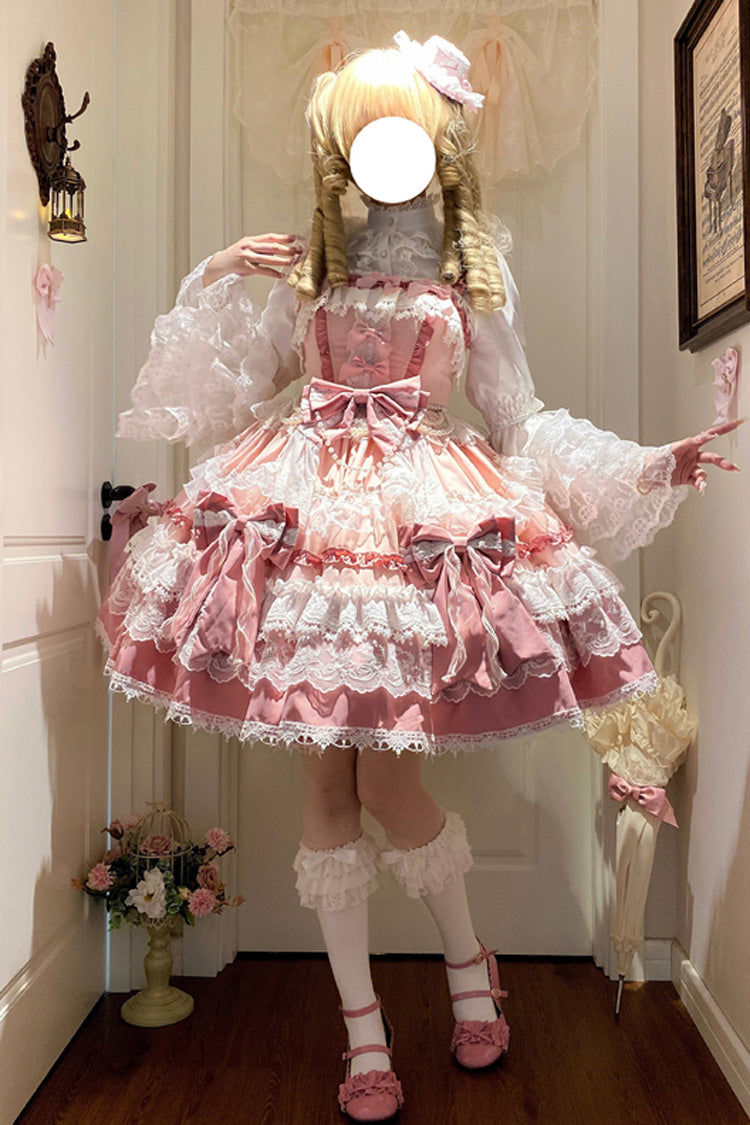 Pink Sleeveless Multi-Layered Ruffle Bowknot Lace Sweet Gorgeous Lolita Doll Jsk Dress - Product - 2