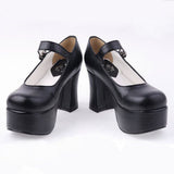 Black PU Round Toe Platform Lolita Shoes - Product - 4