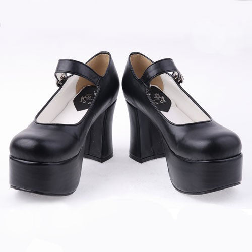 Black PU Round Toe Platform Lolita Shoes - Product - 4