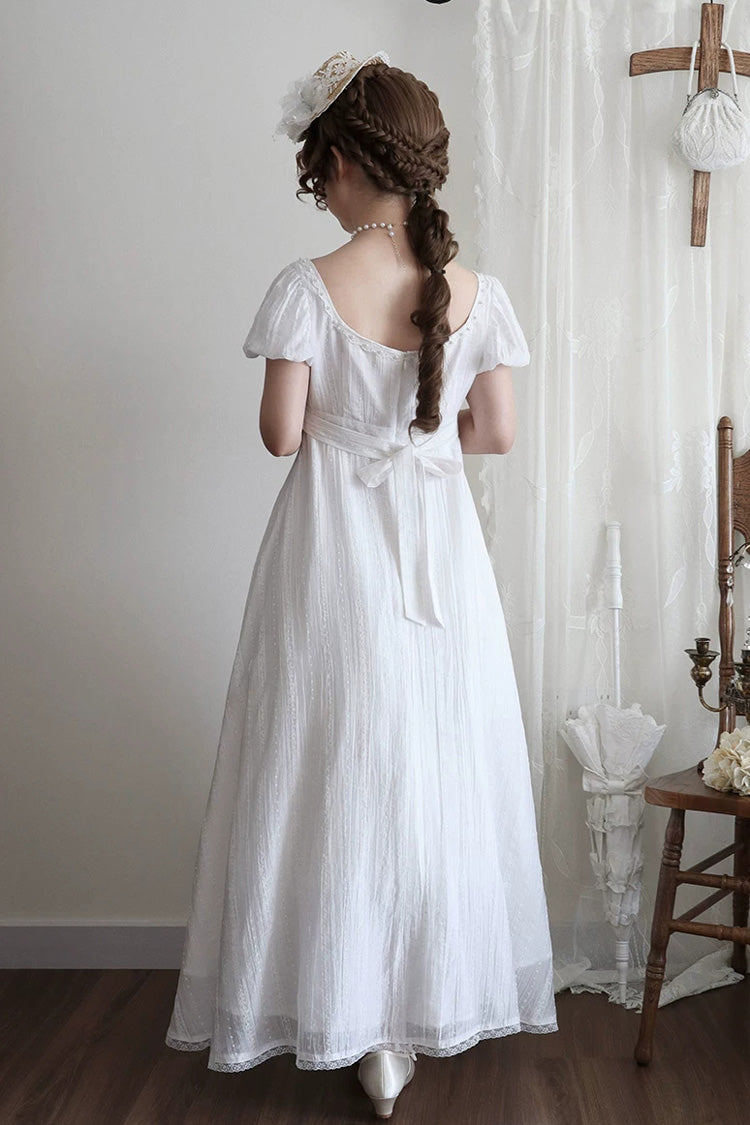 White Square Collar Short Sleeves Jacquard Ruffled Lace Sweet Elegant Lolita Dress - Product - 3