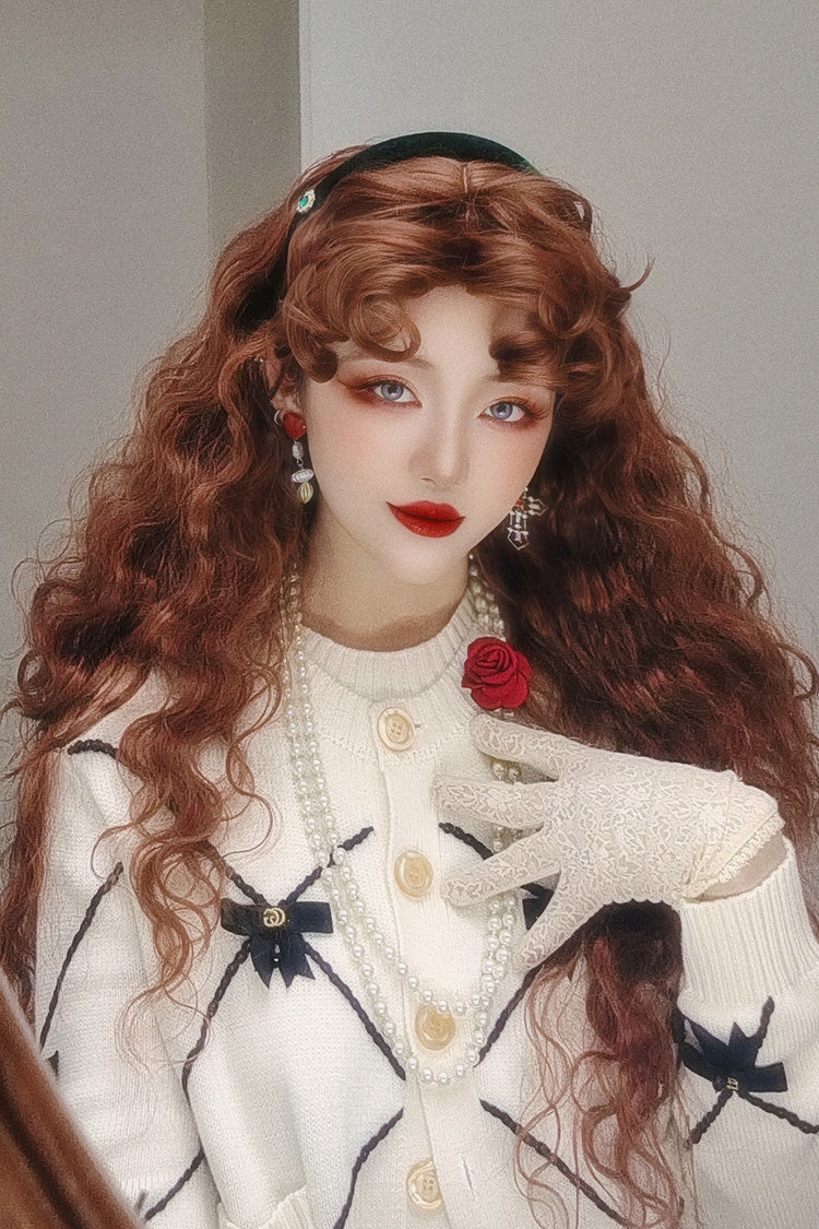 Orange-Brown Vintage Elegant Fluffy Wool Curl Lolita Wig - Product - 7