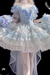 Blue [Tulip and Wind Chime] Multi-Layered Ruffle Bowknot Lace Sweet Gorgeous Lolita Jsk Dress - Product - 3