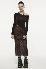 Black Slash Shoulder Long Sleeves Asymmetric Women's Gothic T-Shirt - Product - 4