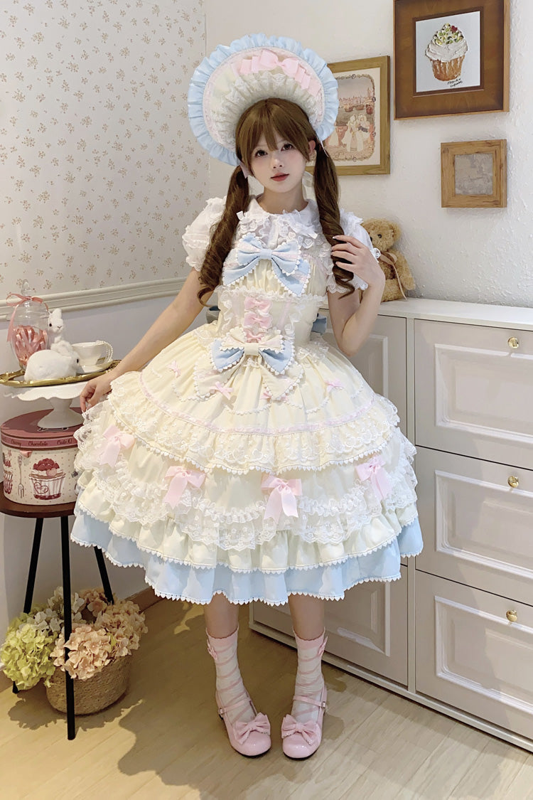 Yellow/Blue Fondant Cake Sleeveless Multi-Layered Ruffle Bowknot Lace Sweet (Set) detail view 4