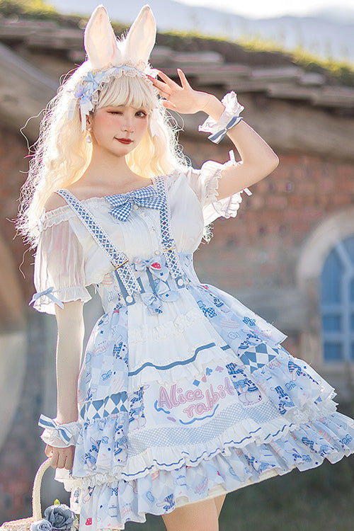 Blue Alice Rabbit Print Multi Layer Design Sweet Lolita JSK Dress - Product - 3