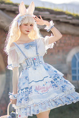 Blue Alice Rabbit Print Multi Layer Design Sweet Lolita JSK Dress - Product - 3