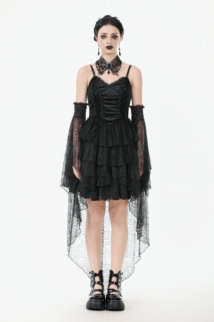 Black Sleeveless Multi-Layered Lace Women's Gothic Fishtail Slip Dress Graduation Dress - Product - 5