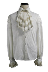 Beige Embroidered Ruffled Sleeves Jacquard Mens Gothic Blouse - Product - 4