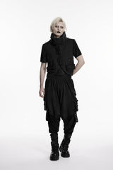 Black Studded Pleated Eyelet Men's Punk Handsome Cool Pants - Black - 1