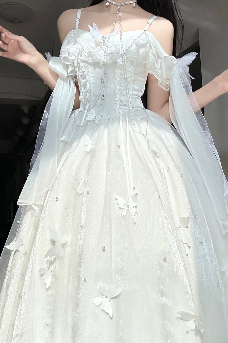 White [Summer Wind Chimes] 3D Butterfly Decoration Bowknot Sweet Lolita Jsk Dress - Product - 2