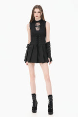 Black Sleeveless Cut-Out Cobweb Sheer Mesh Lace-Up Women's Punk Mini Dress - Product - 11