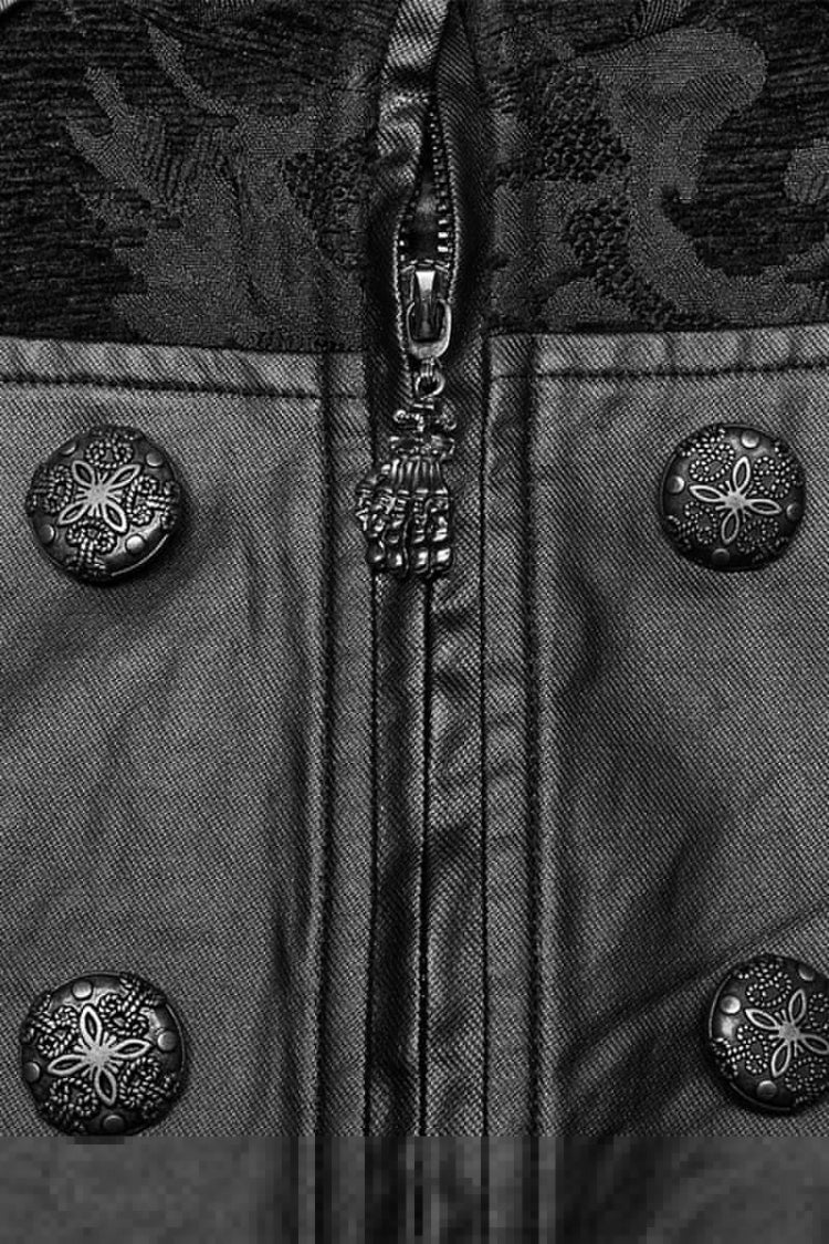 Men's Stand Collar Jacquard Print Stitching Metal Ring Decoration Gothic Vest 2 Colors - Product - 17