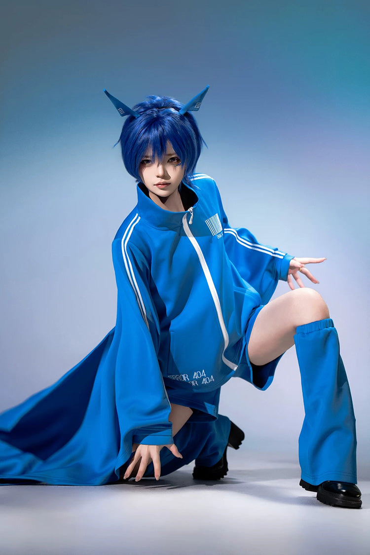 Blue [Network Error] Stand Collar Long Trumpet Sleeves Ouji Gothic Functional Style Japanese Prince Lolita Coat Shorts Set - Product - 8