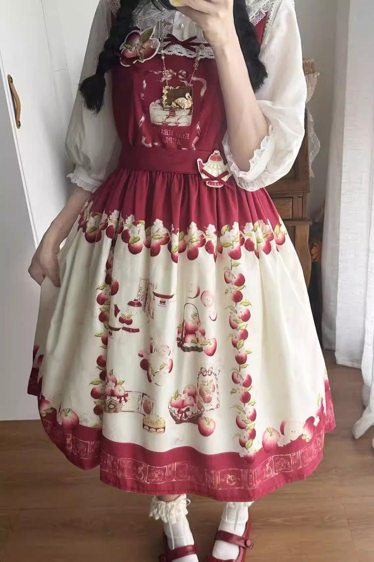 Red [Apple Basket] Sleeveless Printed Bow Sweet Lolita Jsk Dress - Product - 4