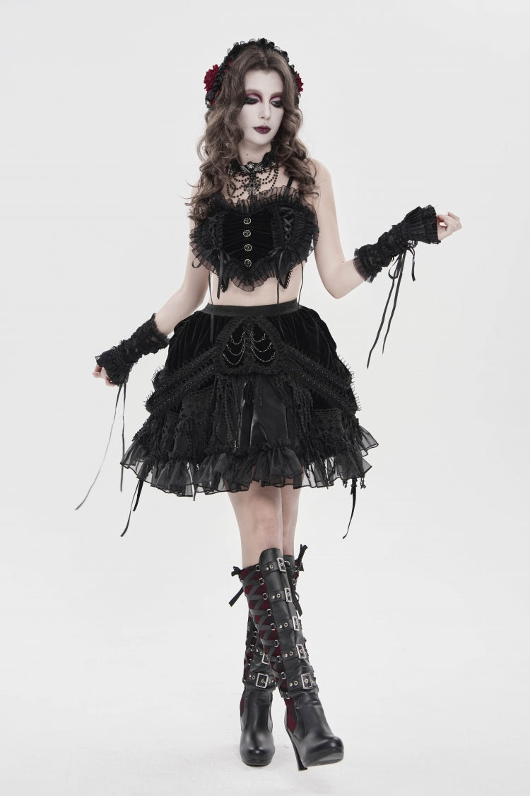 Black Multi-Layered  Tassels  Chain-Decorated Women's Gothic Skirt - Product - 4
