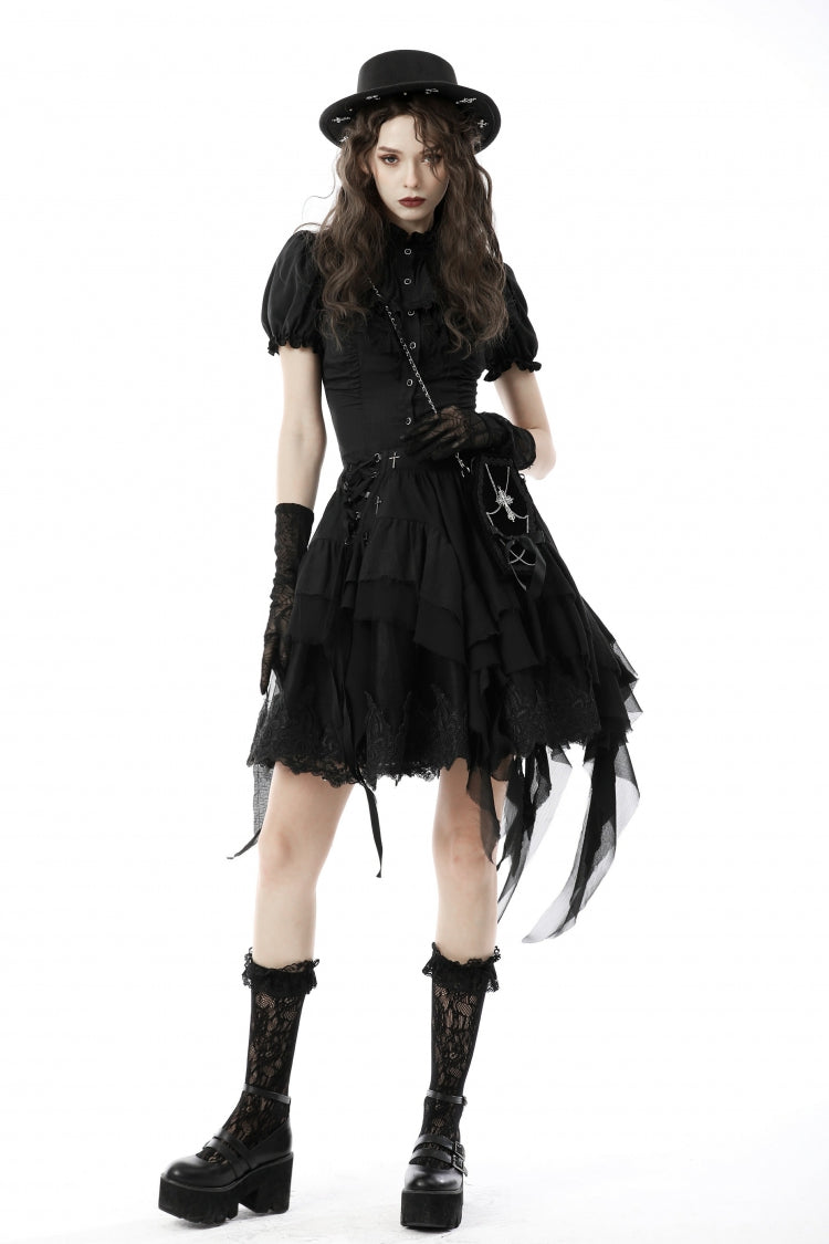 Black Multi-Layered Irrgular Hem Women's Punk Tasseled Skirt - Product - 8