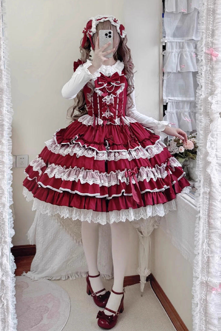 [Love Notebook] Sleeveless Multi-Layered Ruffle Bowknot Lace Sweet Lolita Jsk Dress 5 Colors - Product - 14