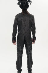 Red Stand Collar Long Sleeves Jacquard Embroidered Bow Lace Men's Gothic Palace Shirt - Product - 4