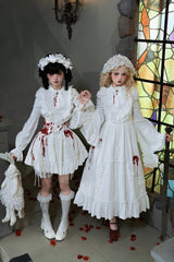 White [Cross Doll] Long Hime Sleeves Ruffle Lace Gothic Lolita Dress Set 2 Versions - Product - 5