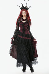 Black/Red Rose Irregular Multi-Layered Lace Ruffled Women's Gothic Slip Dress Wedding Dress - Product - 10