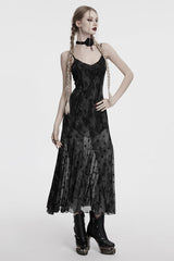 Grey Long Sleeves Print Hollow Mesh Women's Gothic Slip Dress with Cape - Product - 4