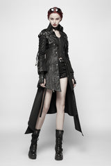Black Metal Buckle Decoration Zipper Womens Steampunk Windbreaker Coat - Product - 6