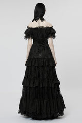 Short Puff Sleeves Print Ruffle Lace Women's Gothic Dress 2 Colors - Product - 3