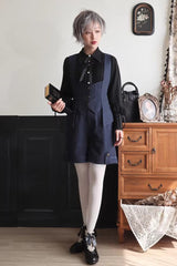 Blue [Griffin’s Pact] Bust Support Striped Printed Gothic Ouji Lolita Shorts Vest Set - Blue (Set) - 1