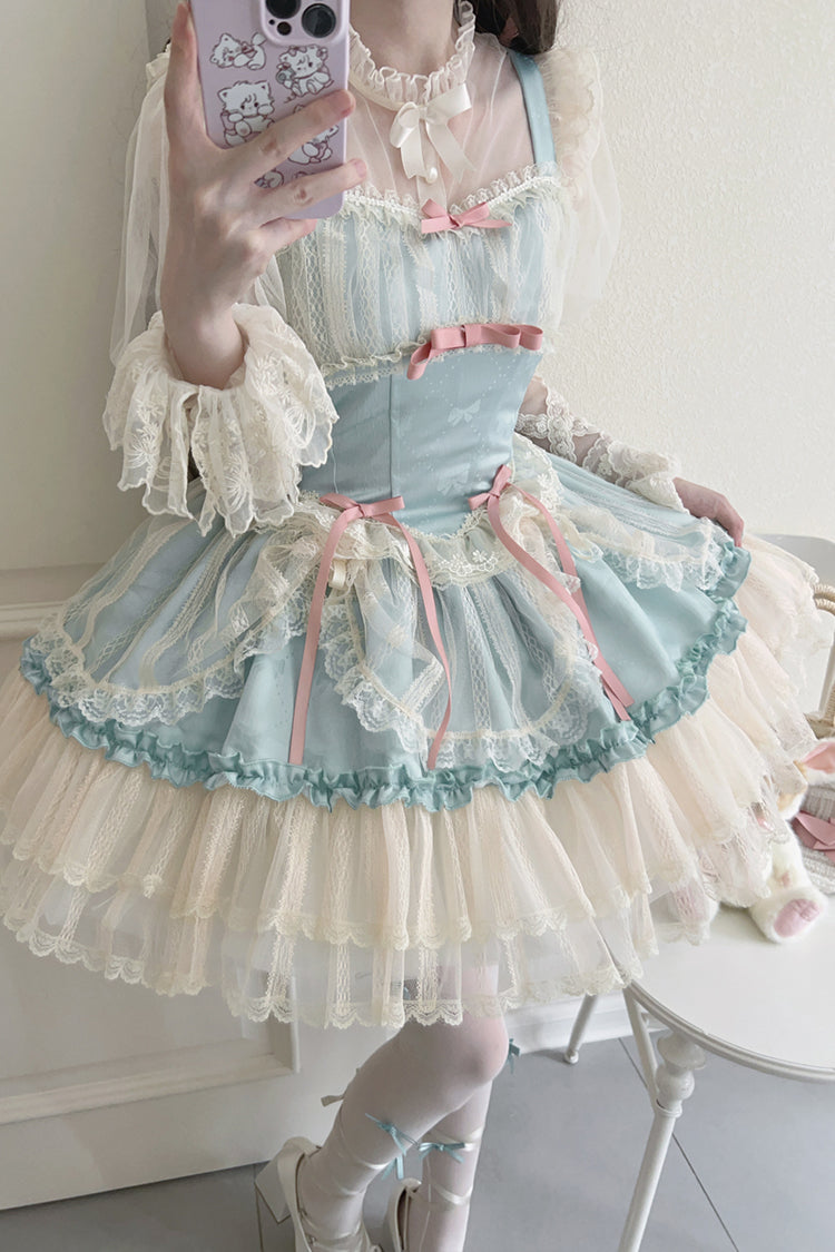 [Flower Season] Bowknot Lace Sweet Ballet Lolita Jsk Dress 4 Colors - Product - 3