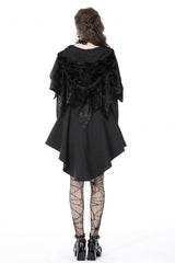 Black Skull Printed Front Lace-Up Women's Gothic Velvet Cape with Hood - Product - 7