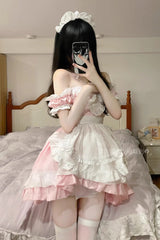Pink Maid Off Shoulder Ruffle Plus Size Sweet Lolita Dress - Product - 3