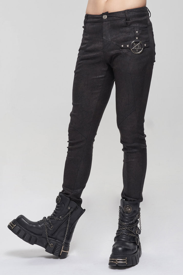 Black Basic Funds Metal Pentagram Crackle Punk Slim Men's Pants - Product - 8