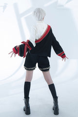 [Cangzhu] Stand Collar Long Sleeves Embroidered Asymmetric Classic Chinese Inspired Vintage Ouji Lolita Shorts Set - Product - 10