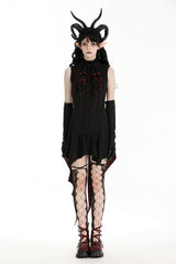 Black/Red Contrast Color Women's Gothic Ruffled Stand Collar Jabot Sleeveless Halloween Tail Dress - Product - 5