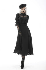 Black Stand Collar Cut-Out Half Sleeves Lace Spliced Women's Gothic Maxi Dress - Product - 6