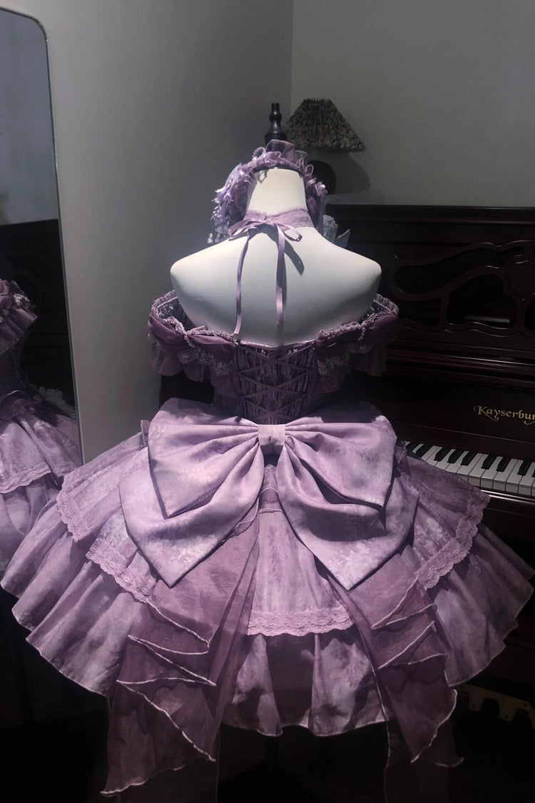 Purple [Wisteria Wonderland] Double-Layered Bow Lace-Up Sweet Elegant Princess Ballet Lolita Jsk Dress - Product - 7