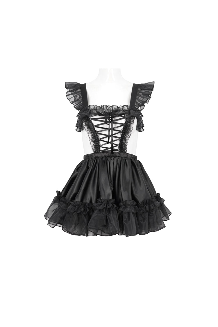 Black Glossy Sheer Ruffled Stretch Sexy Women's Gothic Maid Dress - Product - 6