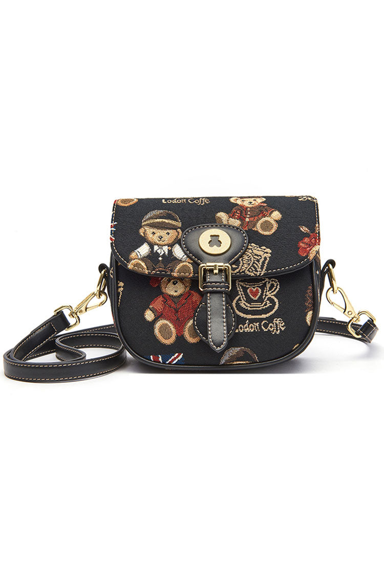 Cartoon Bear Print Sweet Lolita Crossbody Bag 3 Colors - Black - 1