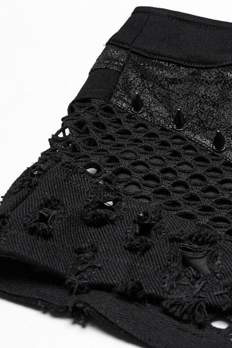 Black Women's Punk Studded Distressed Shorts with Detachable Kilt - Product - 6