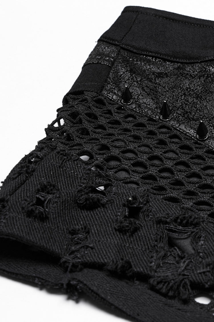 Black Women's Punk Studded Distressed Shorts with Detachable Kilt - Product - 6