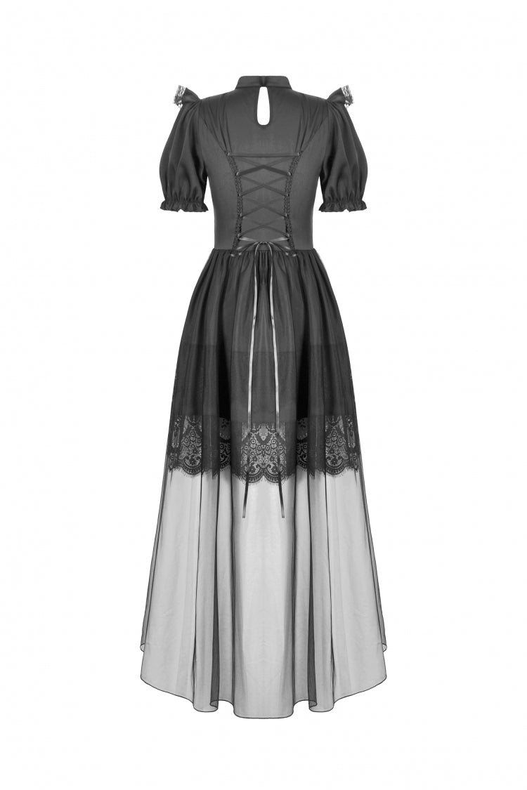 Black Short Puff Sleeves High/low Multi-Layered Women's Gothic Chiffon Dress Wedding Dress - Product - 11